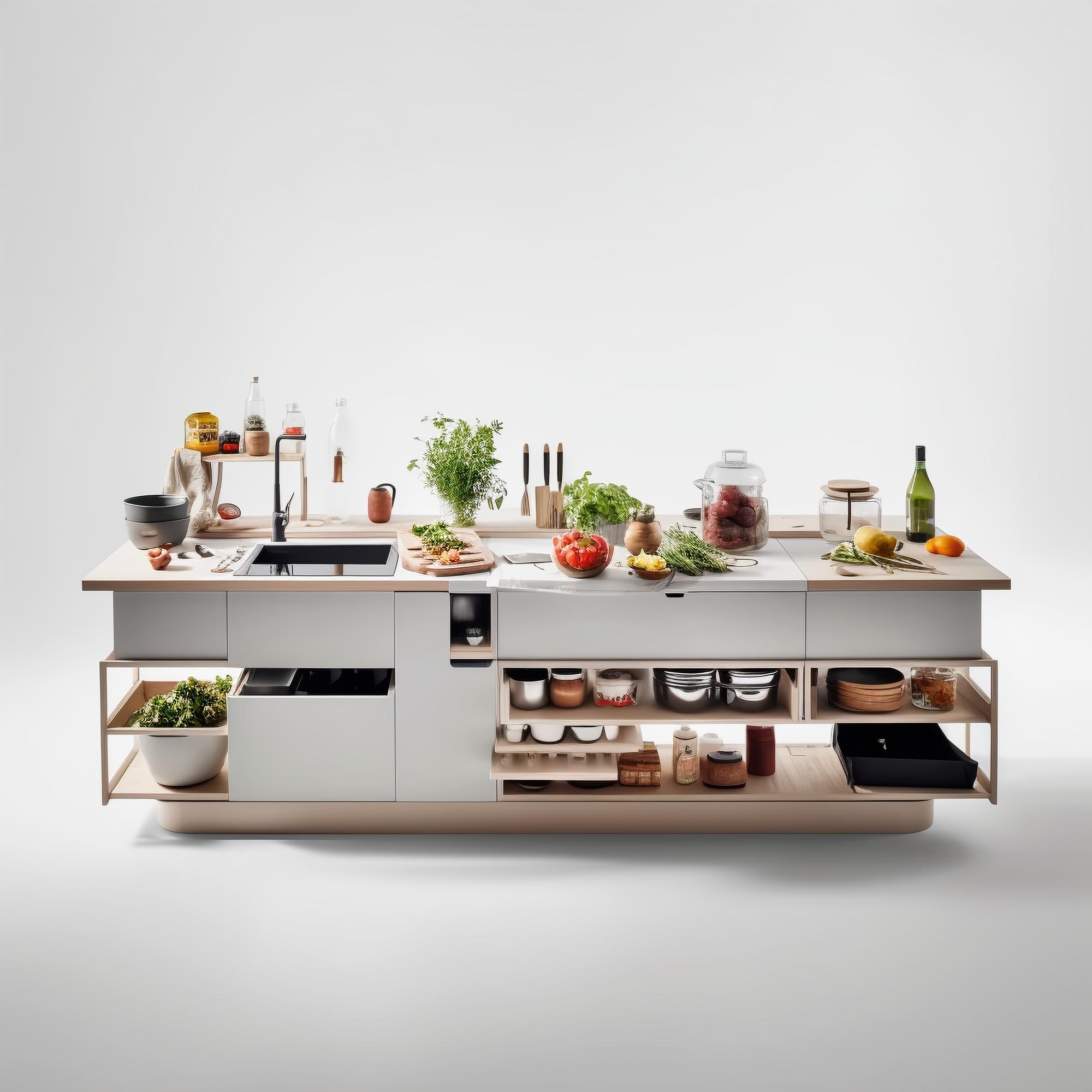 Interior of culinary studio with prepared boxes