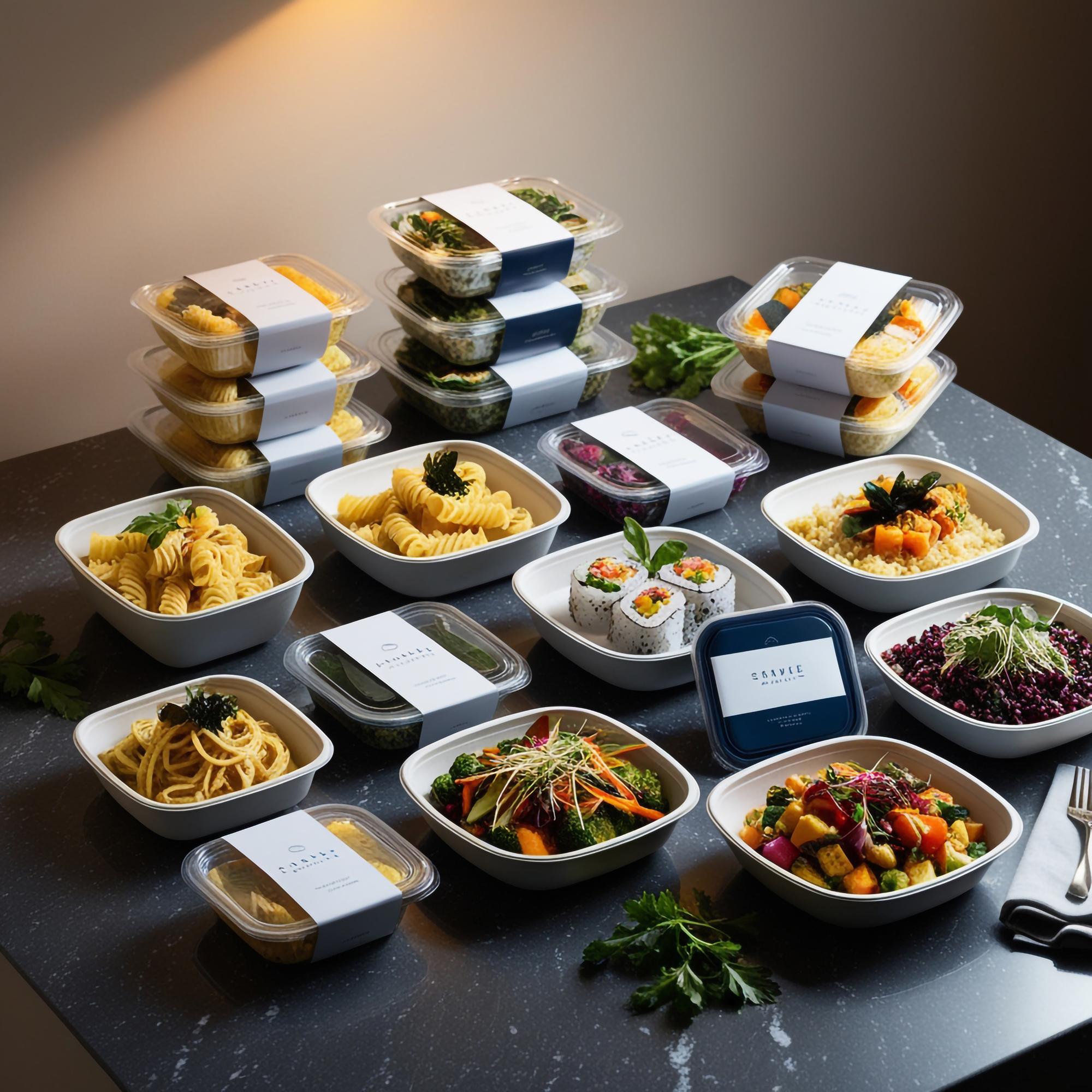 Assorted meal boxes on table
